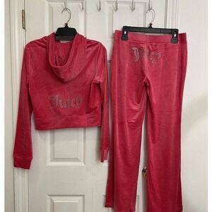 Juicy Couture Size L Bling Velour Tracksuit Hoodie Pants Y2K Watermelon Red NWT